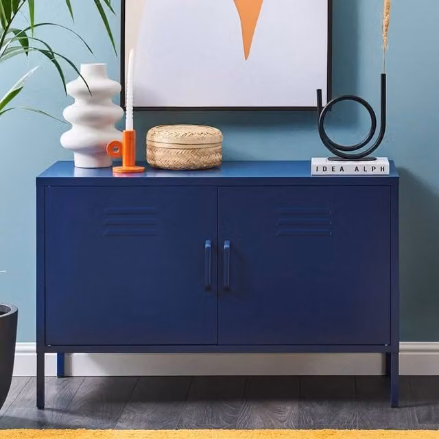 Wyld and Coco Blue Metal Industrial Two-Door Sideboard – 1