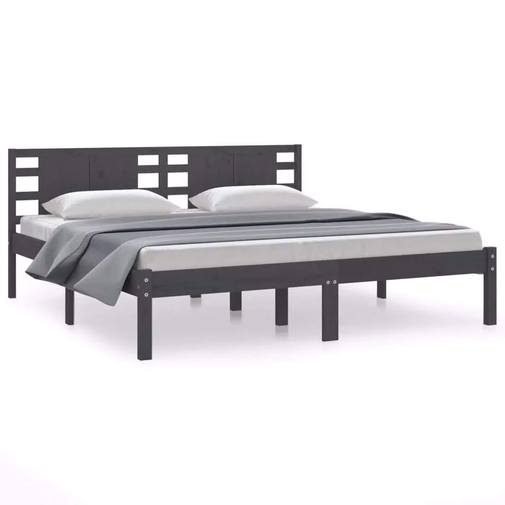 Berkfield Home Grey Solid Wood Pine Bed Frame W/D/H: 200 x 200 x 31 cm – 2