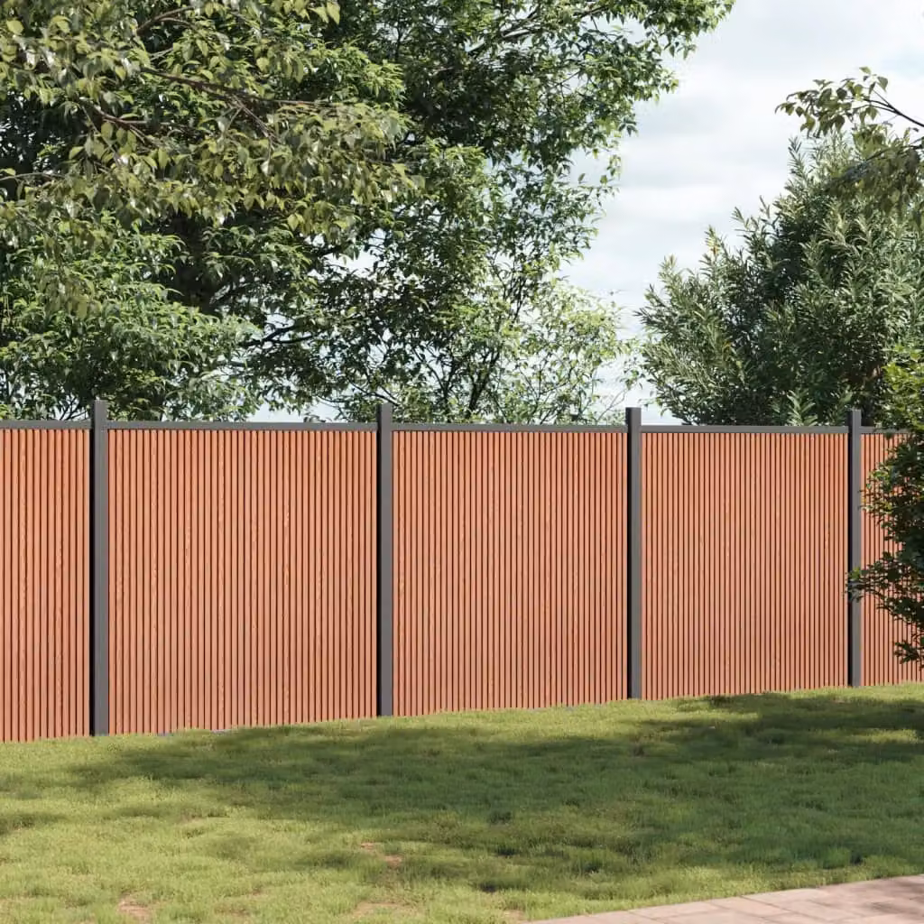 Berkfield Home Brown WPC and Aluminium Fence Panel, W: 526 cm, H: 186 cm – 2
