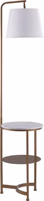 Teamson Home Lilah Tray Table Floor Lamp, Gold and White with Marble Base and Fabric Drum Shade, Height: 163 cm