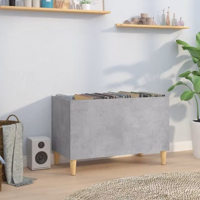Berkfield Home Record Cabinet in Concrete Grey, W/D/H: 74.5 x 38 x 48 cm – 1
