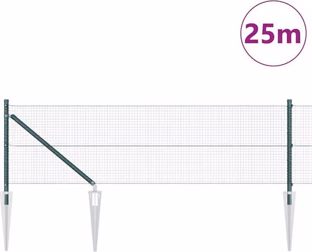 Berkfield Home Green Steel Welded Wire Fence with 13 Spike Posts, W: 0.4 m, L: 25 m – 1