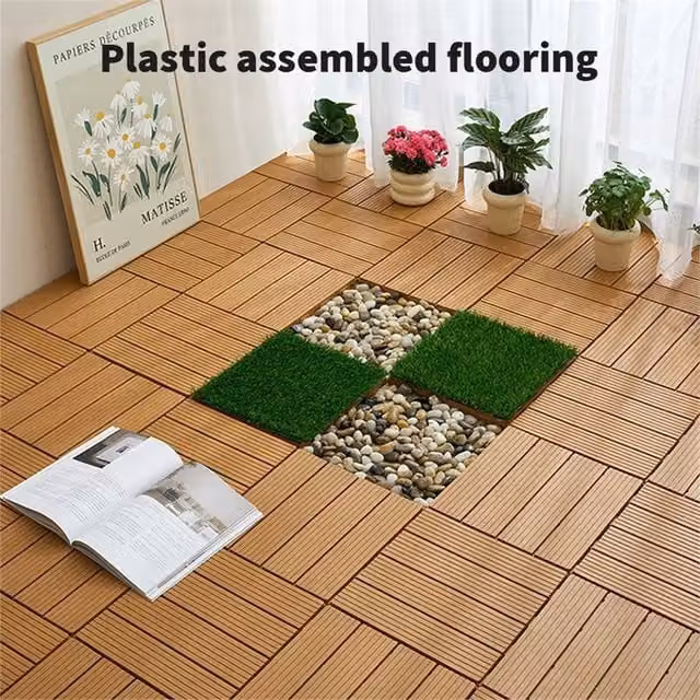 NESTLUNE 12-Pack Heavy Duty Anti-Slip Interlocking Deck Tiles, Beige, W: 1000 cm, D: 52 cm – 1