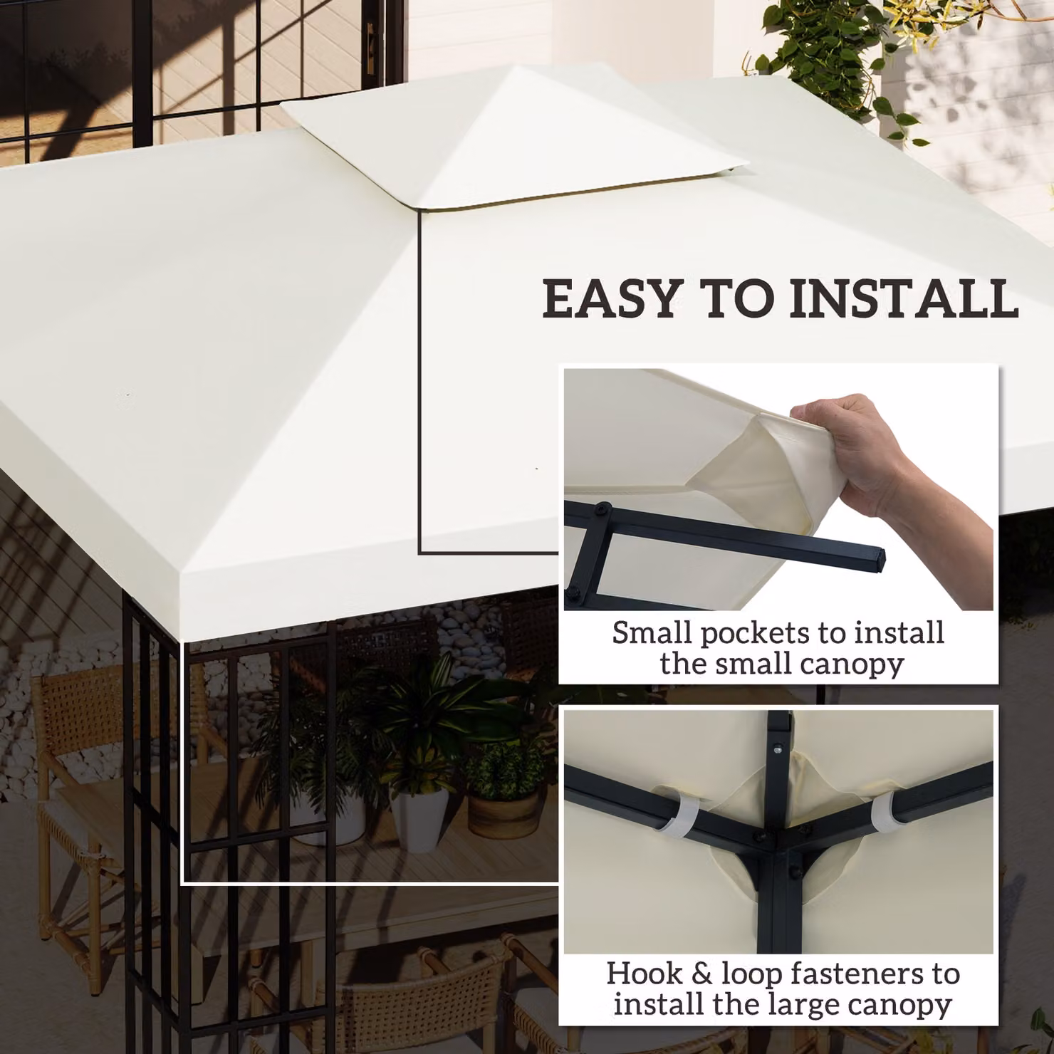 Outsunny Replacement Gazebo Canopy Roof Top Cover in White Polyester, 3 x 3 m – 4