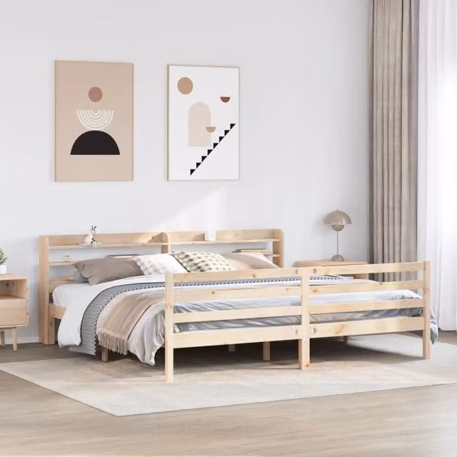 Berkfield Home Super King Bed Frame with Headboard in Brown Rustic Pine Wood, W/D/H: 180 x 200 cm