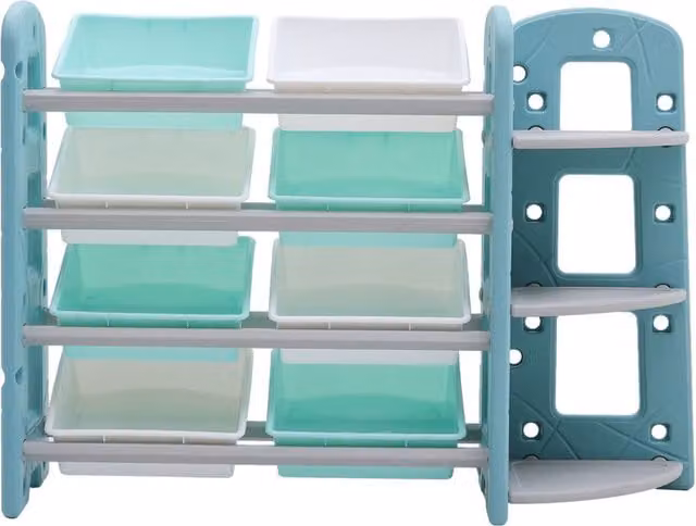 Livingandhome 3-Tier Childrens Toy Storage Organiser with 8 Bins, Blue and Multicolour