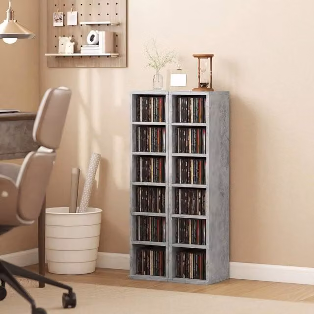 EONLION Set of 2 Grey CD and DVD Storage Units with Media Compartments – 1