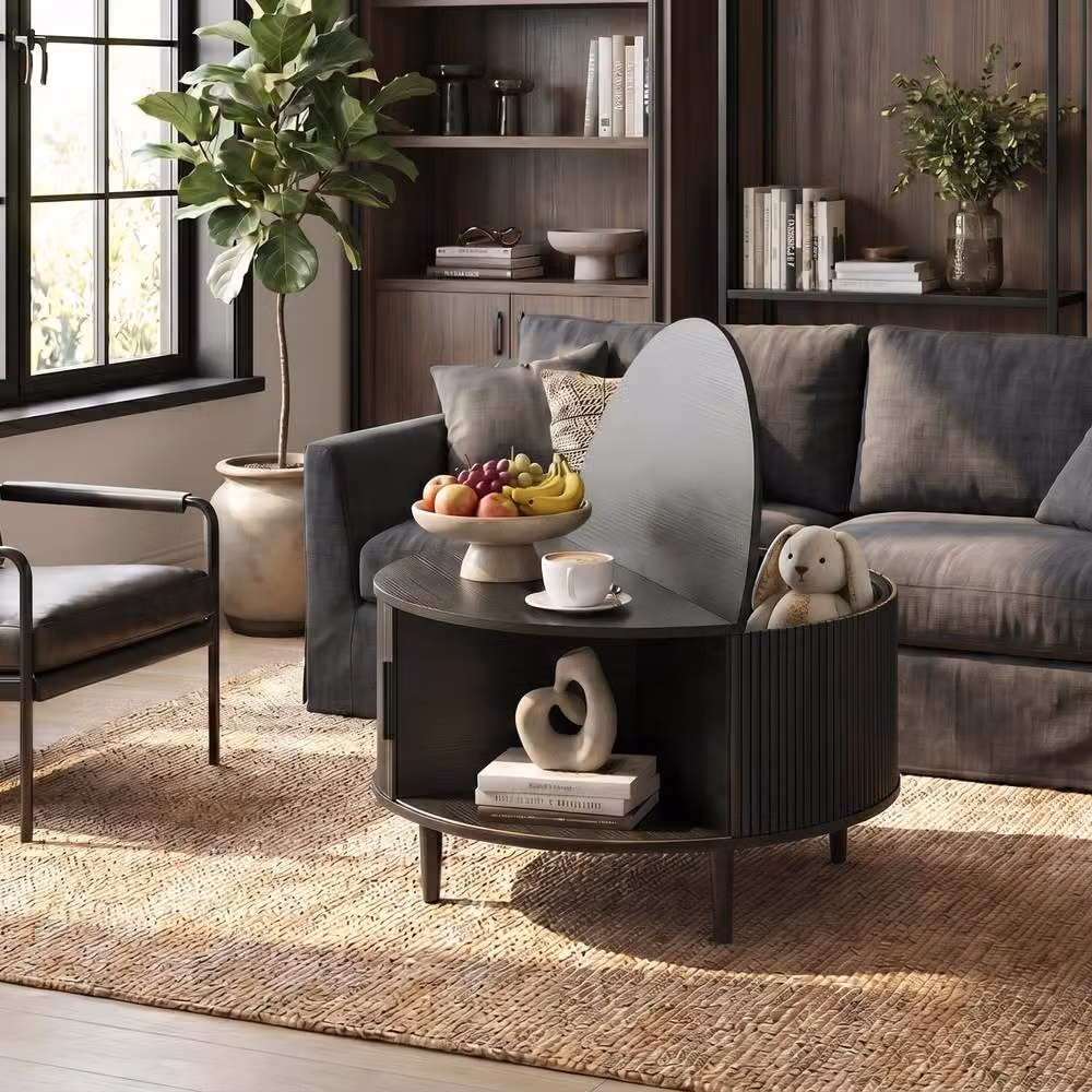 STILVORA Round Coffee Table with Lift Top and Hidden Storage in Black – 10