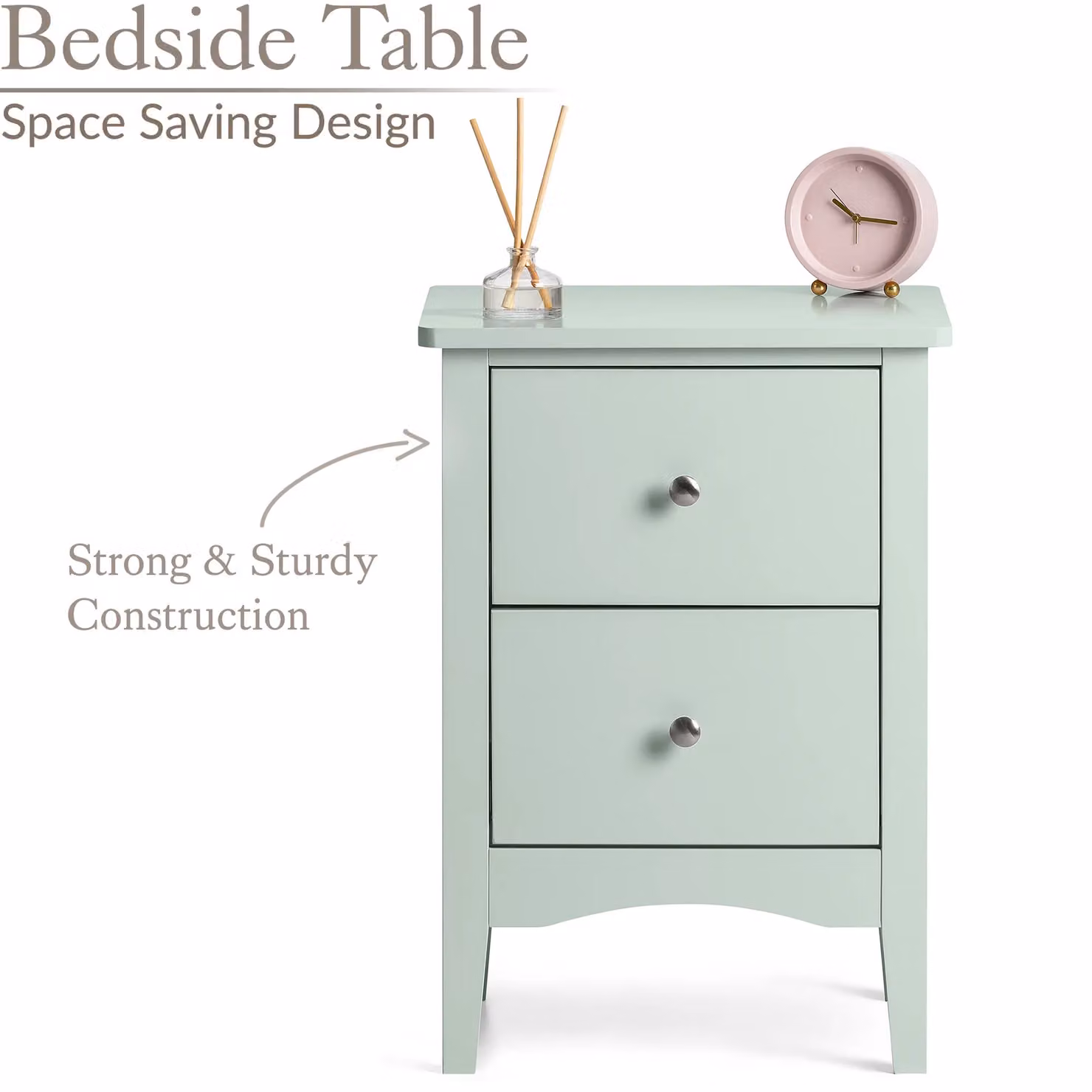 Christow Slim Bedside Table with 2 Drawers, Green Storage Cabinet for Bedroom or Hallway, W/D/H: 30 x 40 x 57 cm – 3