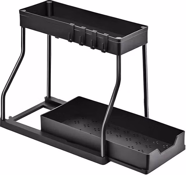 FORGEVIO Black Metal and Plastic Kitchen Under Sink Cupboard Organiser Basket Storage Drawer Rack – 1