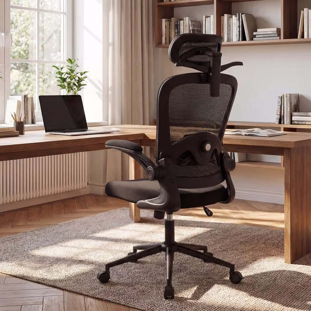 Costway Ergonomic Swivel Office Chair with Headrest and Armrests in Black Fabric – 3