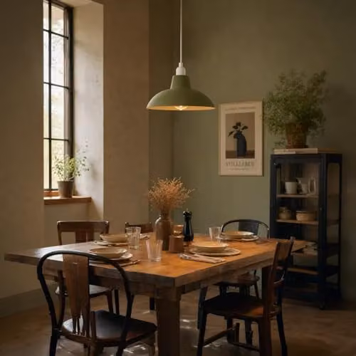 Happy Homewares Industrial Retro Round Metal Ceiling Pendant Light Shade in Green, Diameter: 29 cm – 2