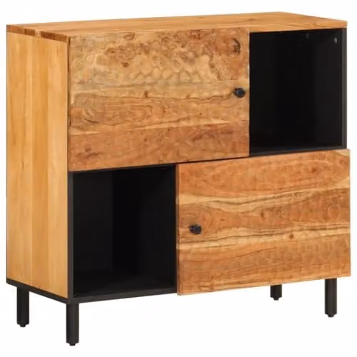 vidaXL Modern Side Cabinet in Natural Brown Acacia Wood and Metal, W: 80 cm, D: 33 cm, H: 75 cm