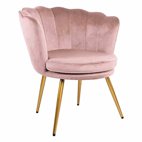 Genesis Flora Velvet Accent Tub Chair with Petal Back and Golden Chrome Metal Legs in Silver Pink – 1
