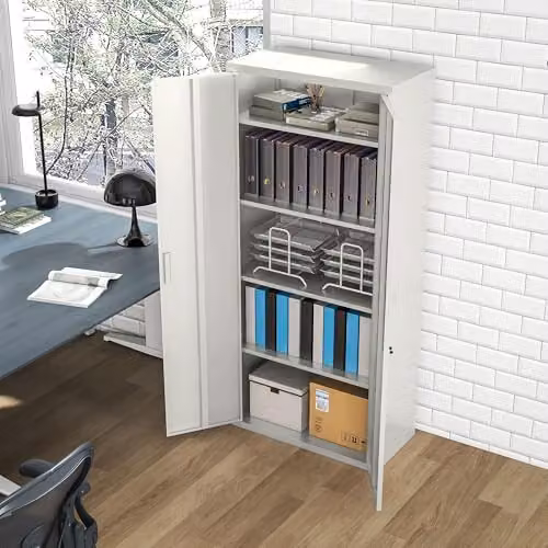 HOMCOM Metal Office Storage Cupboard with Adjustable Shelves and Lock, White, W/D/H: 80 x 40 x 180 cm – 4