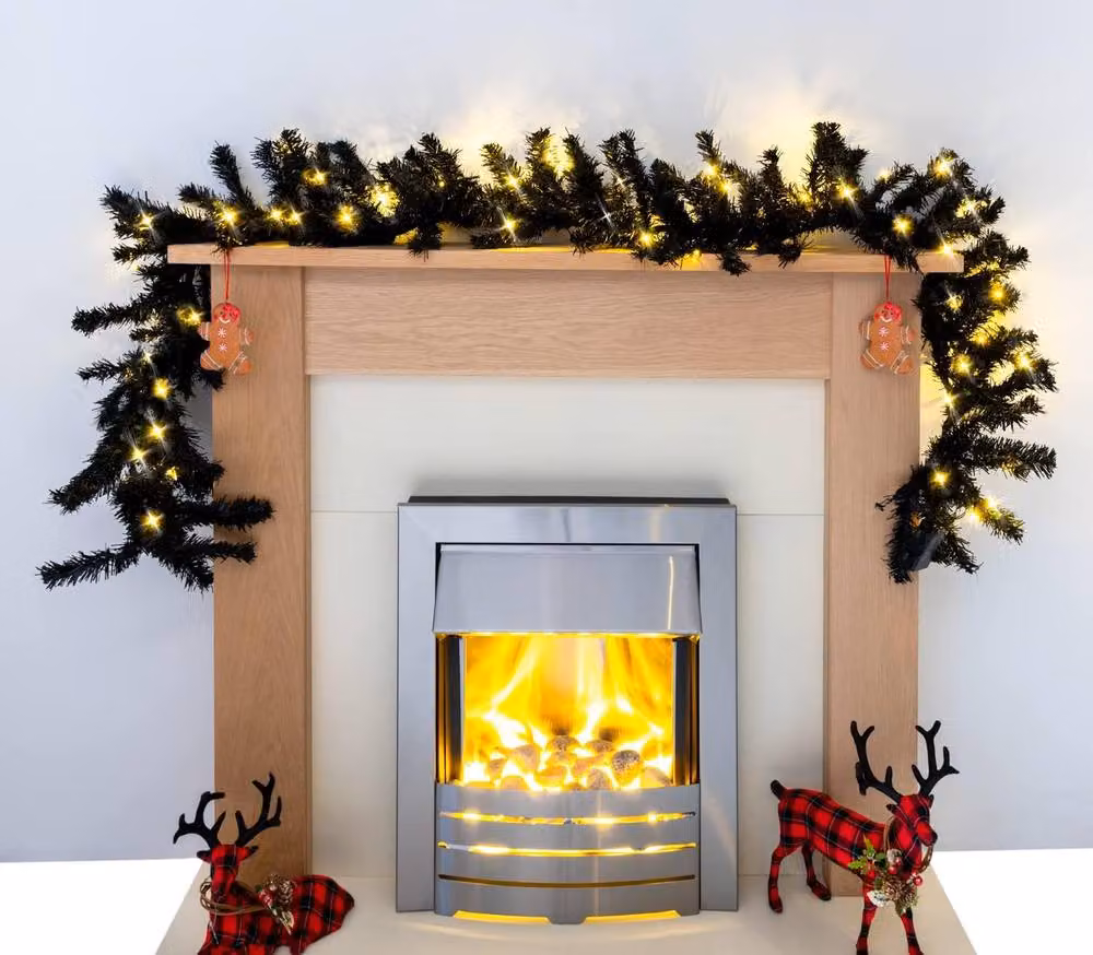 Shatchi 2m Prelit Alaskan Pine Christmas Garland in Green with Warm White LED Lights and Black Accents – 2