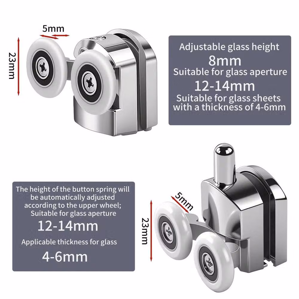 PAWNORA 8x Twin Shower Screen Door Rollers in Silver – 2