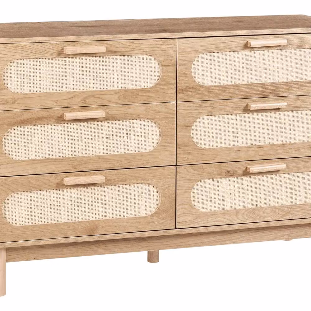 Wyld and Coco Boho 6-Drawer Chest in Brown with Rattan and Rubberwood Fronts – 2