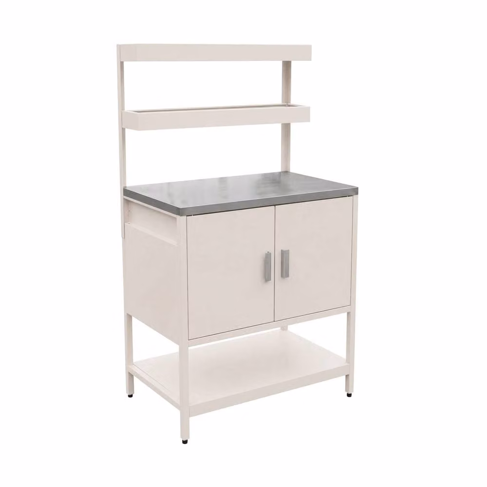 sweeek Steel Outdoor Kitchen Base Unit in Matt Beige with 2 Hanging Shelves and 2 Hinged Doors, Width: 80 cm – 2