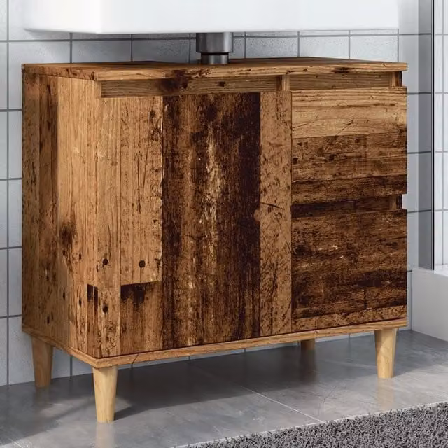 Berkfield Home Sink Cabinet in Old Wood Brown, W/D/H: 65 x 33 x 60 cm – 1