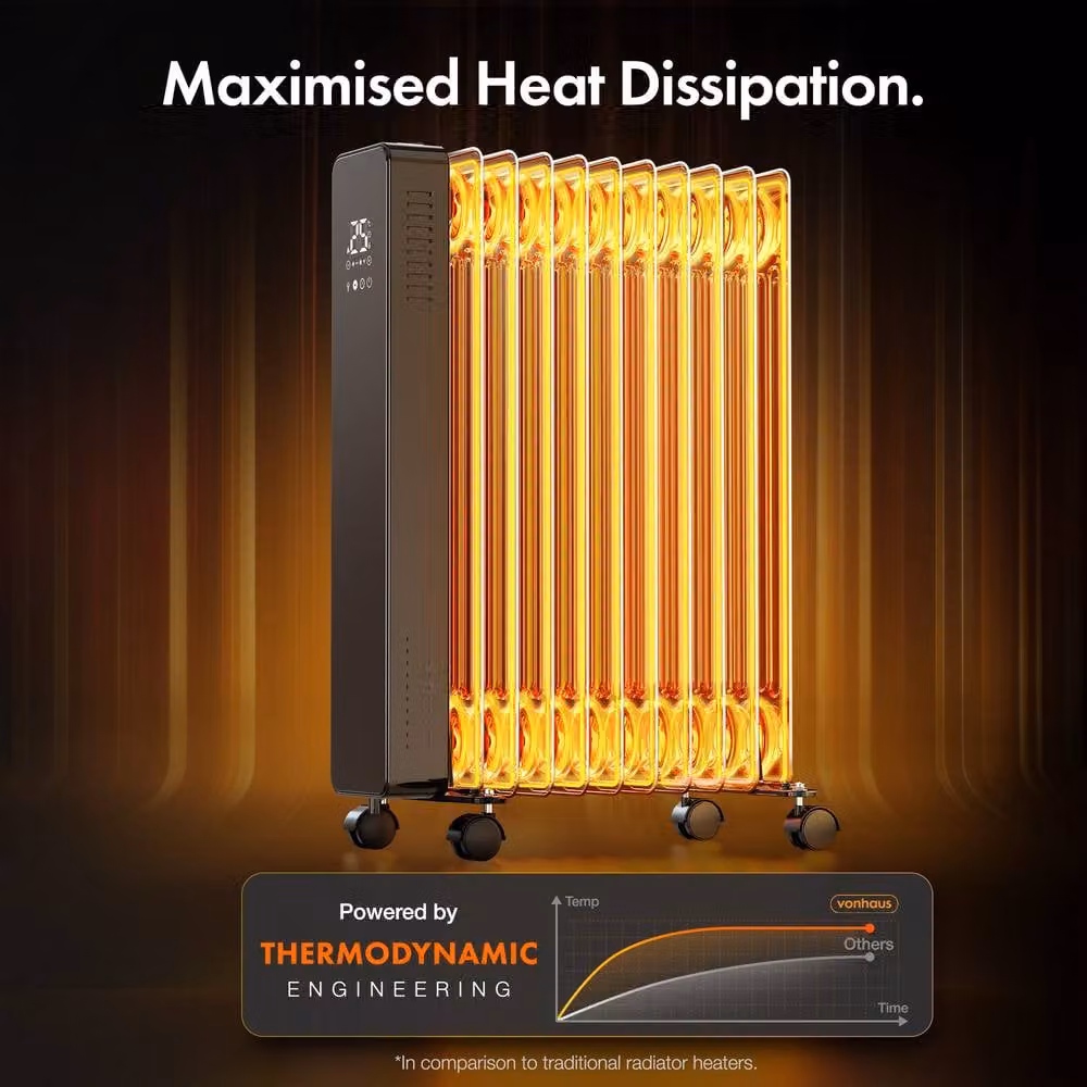 VonHaus 2500W Oil Filled Radiator with WiFi and App Control in Black – 5