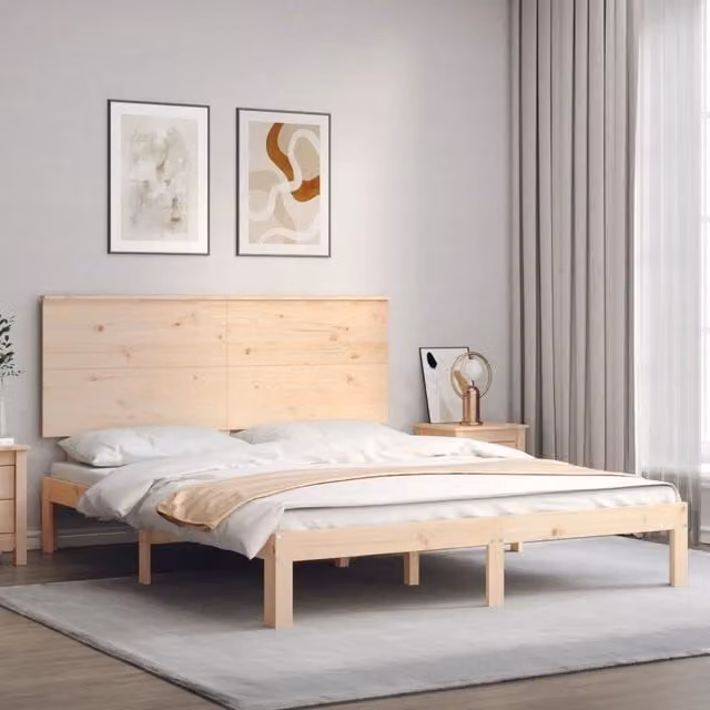 Berkfield Home King Size Solid Pine Wood Bed Frame with Headboard in Brown, 180 x 200 cm