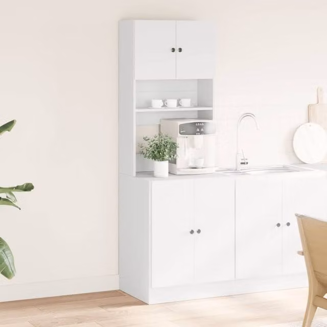 Berkfield Home White Kitchen Cabinet with Hinged Doors and Open Shelf, W/D/H: 60 x 50 x 180 cm