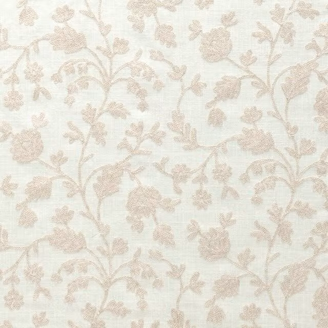 Fibre Naturelle Lucca Embroidered Floral Fabric in Beige Cotton and Linen