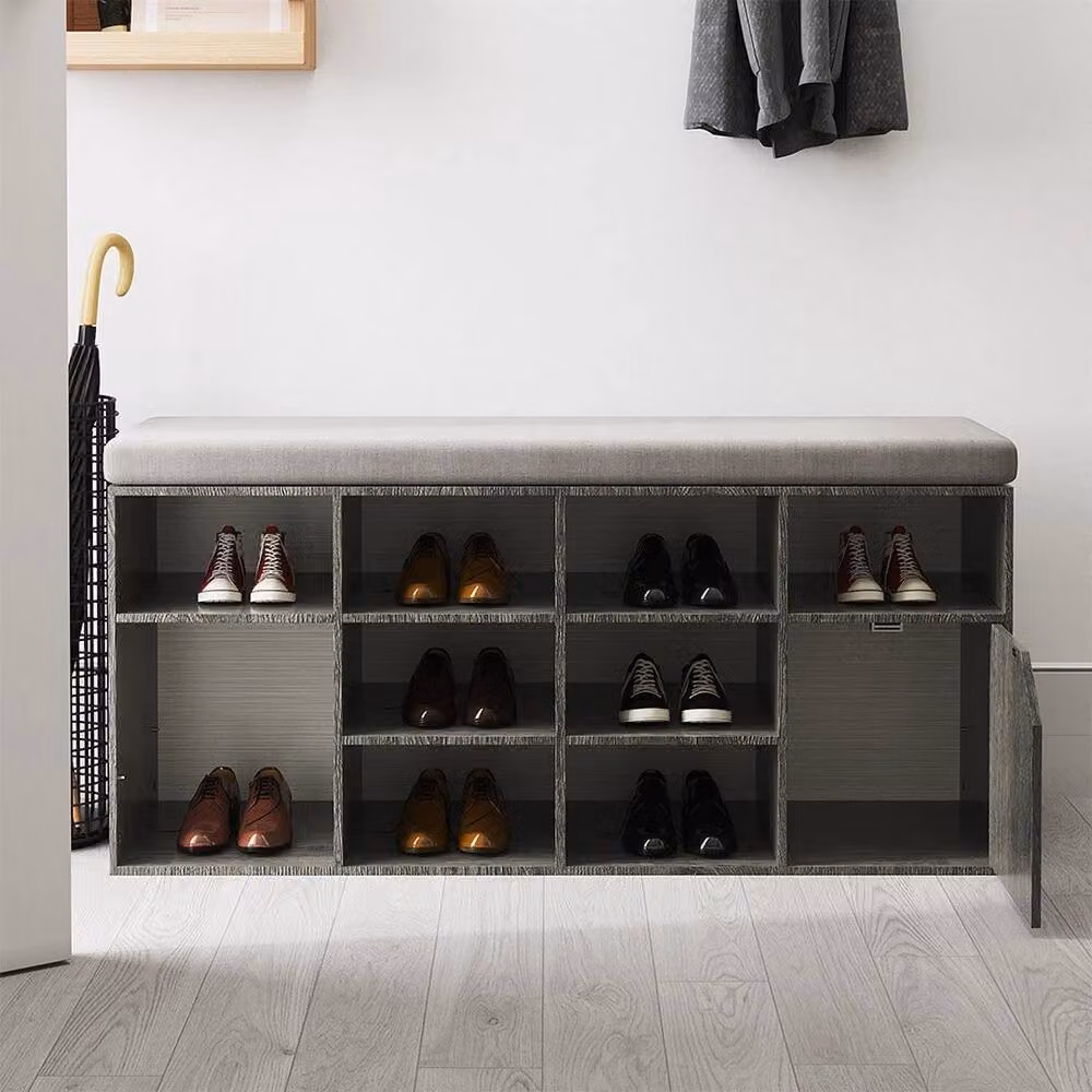 FLAVORA Grey Shoe Bench and Storage Cabinet with Fabric Cushion – 3