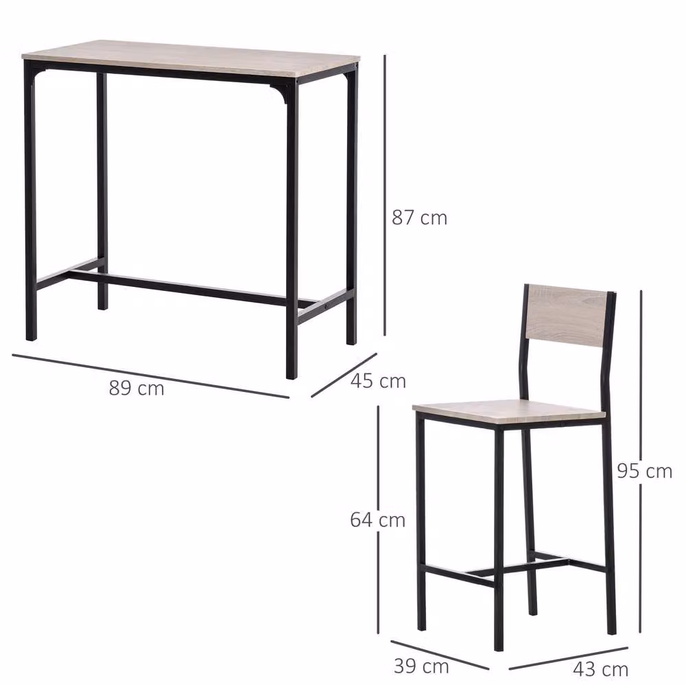STILVORA Bar Table and Chair Set in Light Oak with Metal Frame – 2
