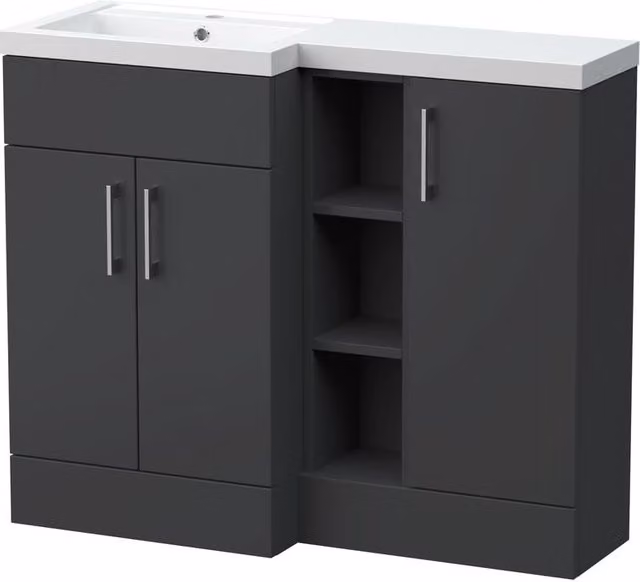 Balterley Wichnor Contemporary Floor Standing 3 Door Vanity Basin WC Unit in Matt Grey, W: 100 cm, D: 60.75 cm