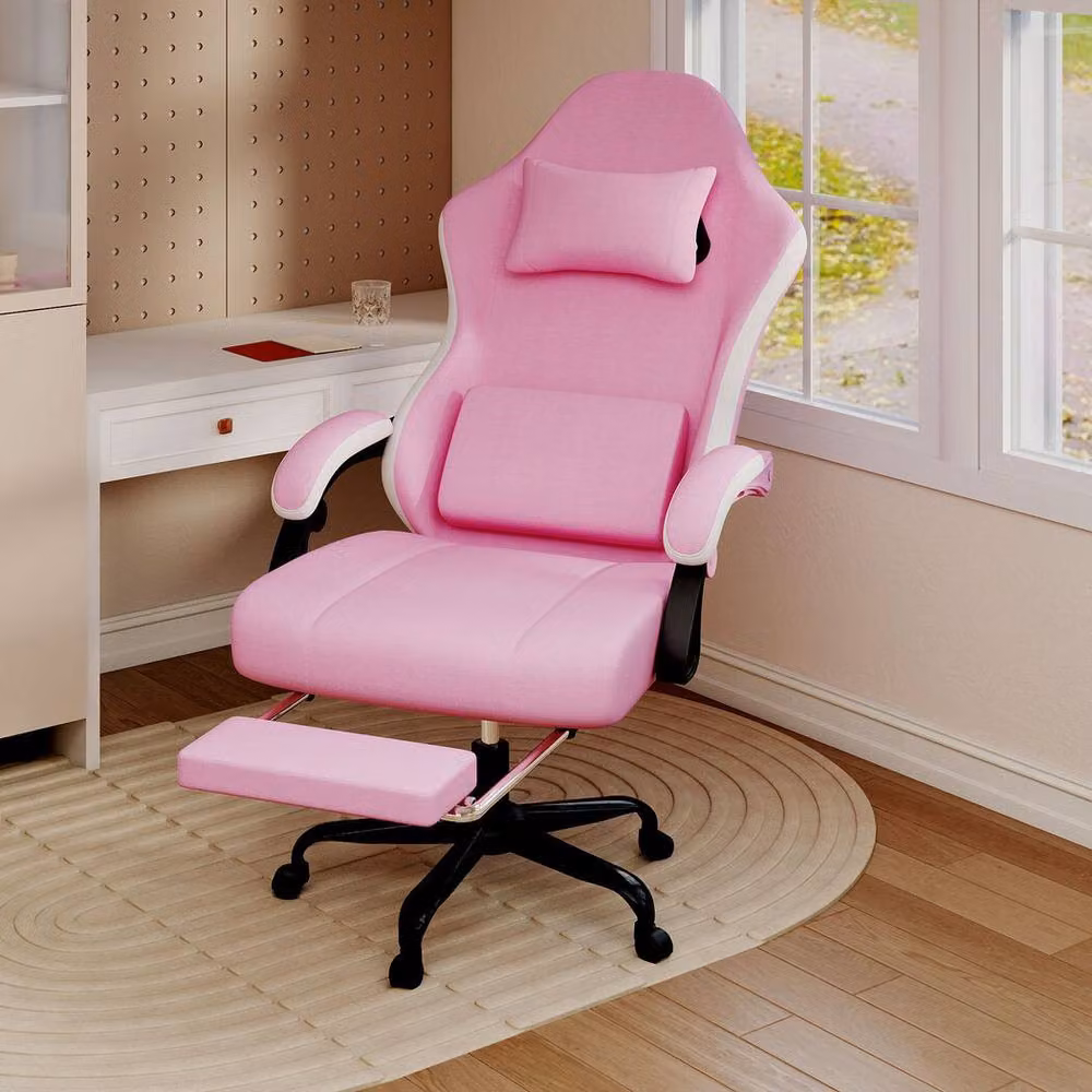 Levede Pink Fabric Gaming Recliner Office Desk Chair with Adjustable Height and 360 Degree Swivel – 2