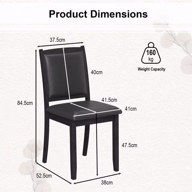 Costway Mid-Century Armless Side Chair in Black Synthetic Leather and Rubberwood