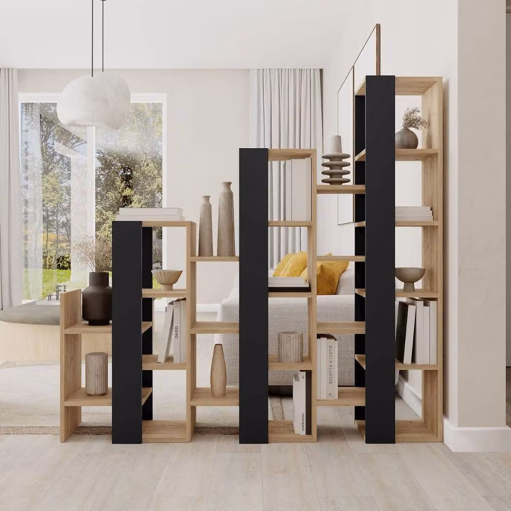 CALICOSY Anissa Room Divider Shelf in Light Oak, H 151 x W 42 x D 29 cm – 2