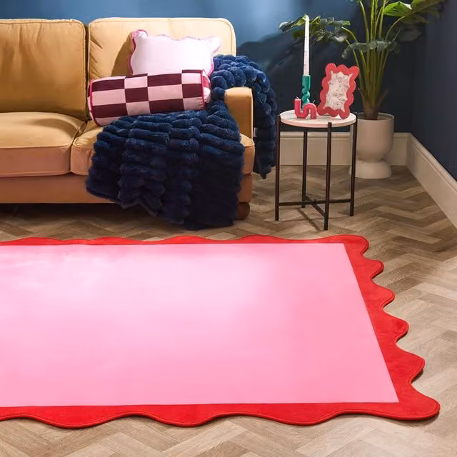 OHS Scallop Edge Non Slip Soft Area Rug in Bright Pink, W: 160 cm, D: 230 cm – 1