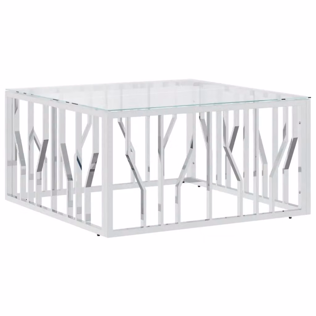Berkfield Home Modern Square Coffee Table in Silver Stainless Steel and Transparent Glass, W/D/H: 80 x 80 x 40 cm – 2
