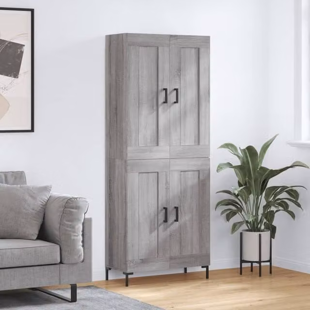 Berkfield Home Modern Grey Highboard with Hinged Doors and Internal Shelves, W/D/H: 69.5 x 34 x 180 cm – 1