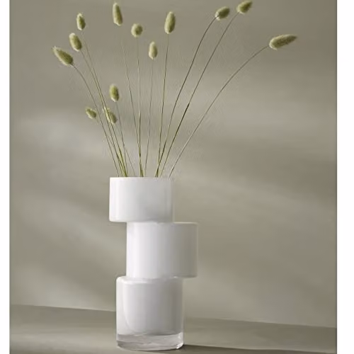 LSA International Tier Vase in Chalk White, Handmade Mouthblown Glass, Height: 26.8 cm – 2