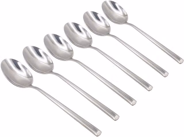 Argon Tableware Tondo Polished Stainless Steel Dessert Spoons, Silver, Set of 6, Length: 21 cm