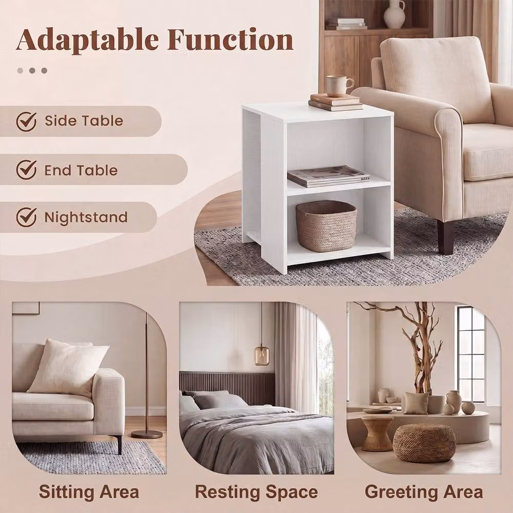 Gymax 3-Tier Square End Table with Open Storage Shelves in White – 4