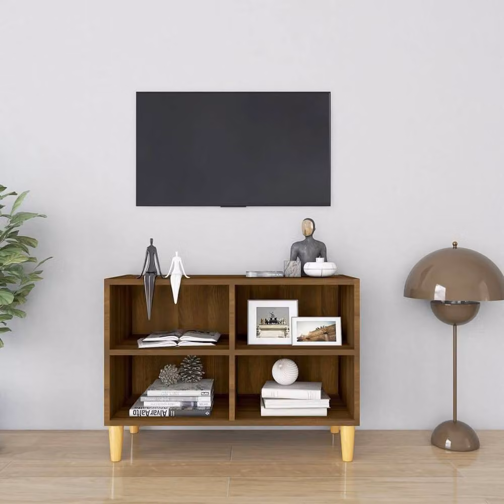 Berkfield Home Scandinavian TV Cabinet in Brown Oak with Solid Wood Legs, W: 69.5 cm, D: 30 cm, H: 50 cm – 2