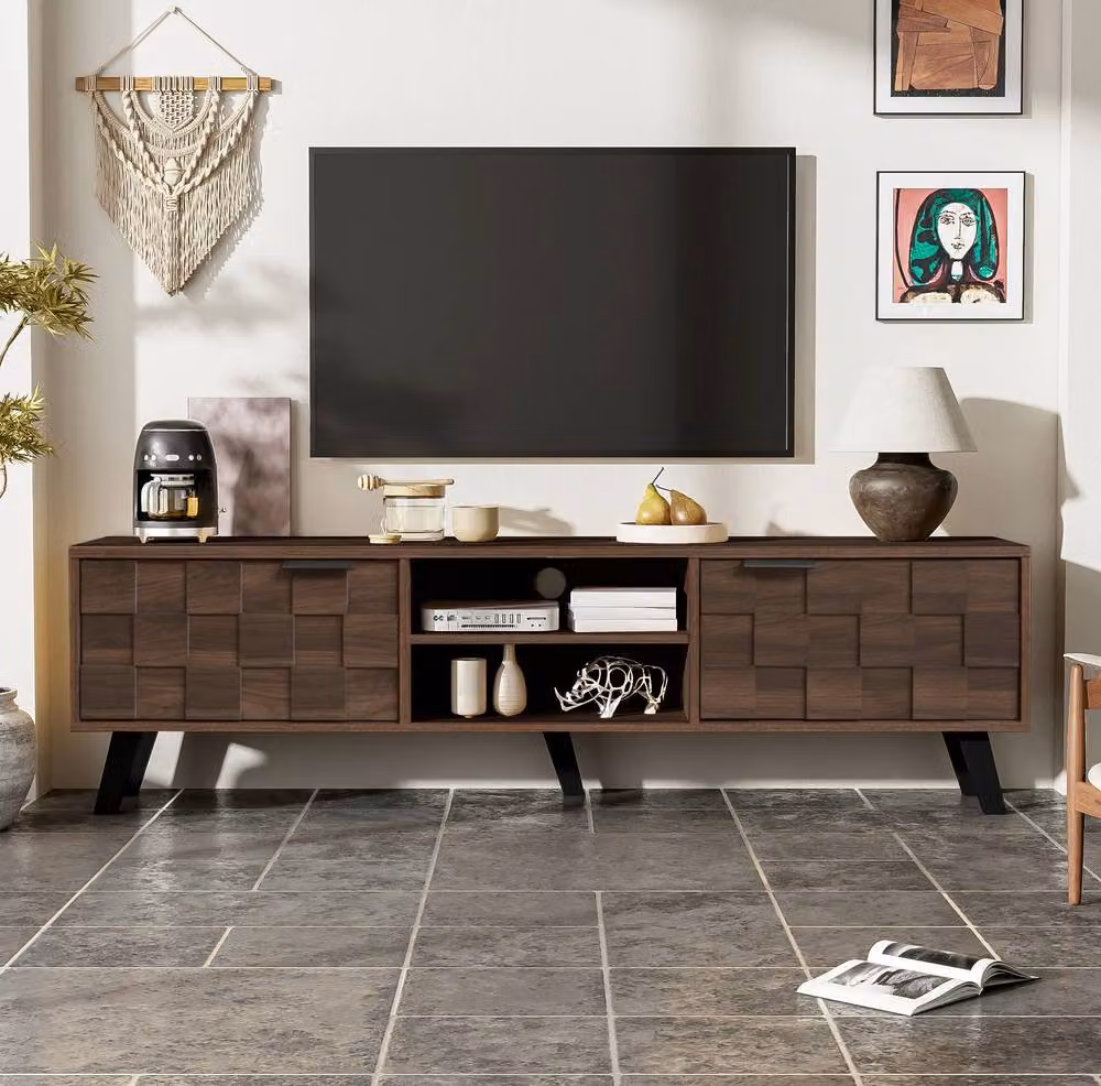 STILVORA Modern Brown TV Cabinet with 2 Doors and 2 Open Shelves, W: 160.5 cm, D: 35.0 cm, H: 45.0 cm – 2
