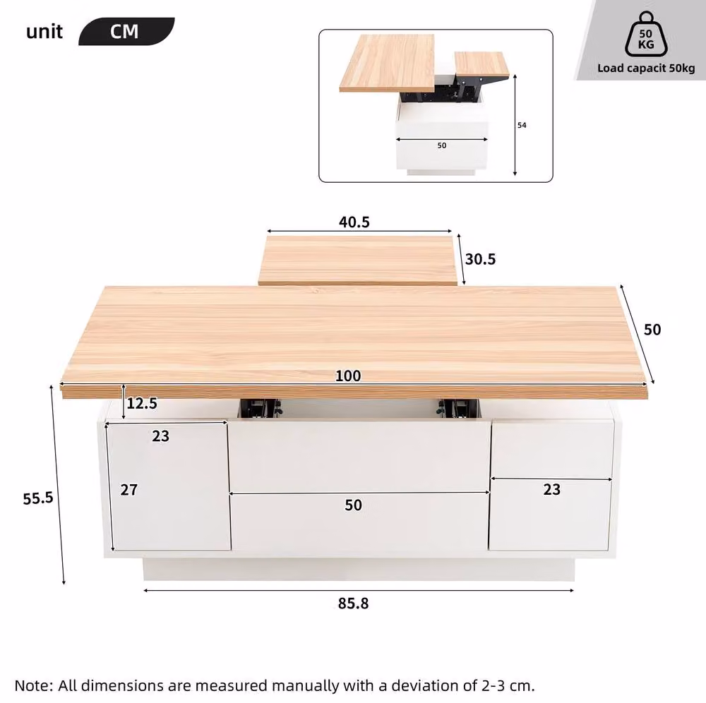 STILVORA Modern Rectangular Lift Up Coffee Table with Storage and 2 Doors in White and Multicolour – 2