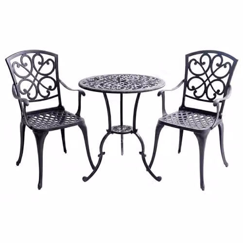 Centurion Supports Vivaldi 3-Piece Cast Aluminium Garden Bistro Set in Matt Black