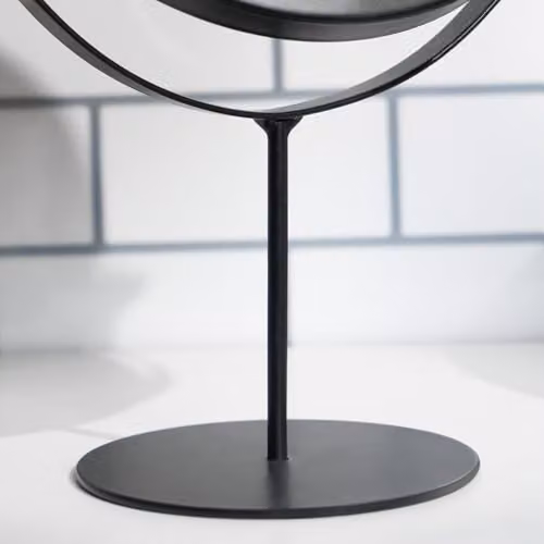 OHS Round Stainless Steel Vanity Mirror in Black and Silver with Tabletop Stand – 3