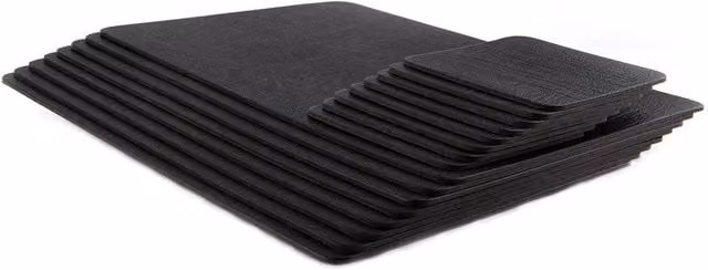 Lara May Set of 8 Black Reprocessed Leather Placemats and 8 Leather Coasters