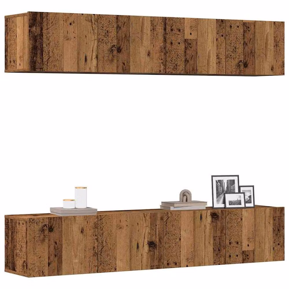 Berkfield Home Set of 4 Wall Mounted TV Cabinets in Brown Old Wood Engineered Wood – 2