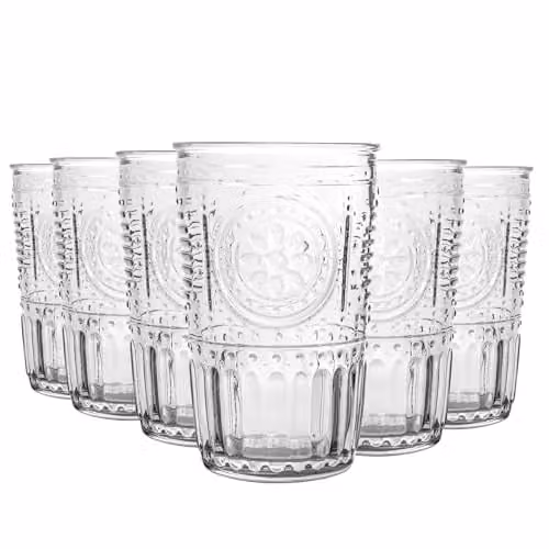 Bormioli Rocco Floral Tumbler Glasses, Transparent, 305ml, Pack of 12
