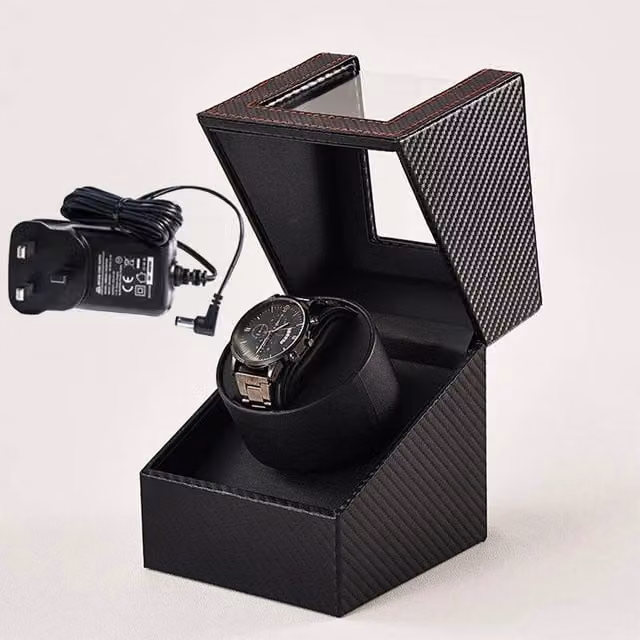 Kelvenix Single Automatic Watch Winder Display Case in Black