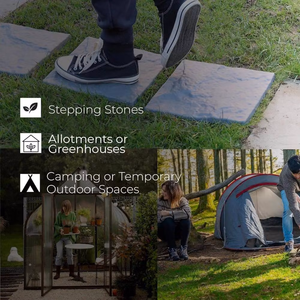 FLAVORA 4-Pack Durable Plastic Garden Stepping Stone Stomp Tiles in Grey, Width: 52 cm – 5